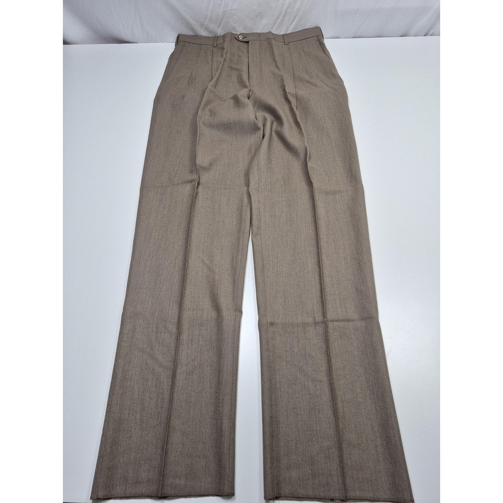 John Alexander Dress Pants Mens 38x36 Brown Wool Cashmere Pleated Unhemmed